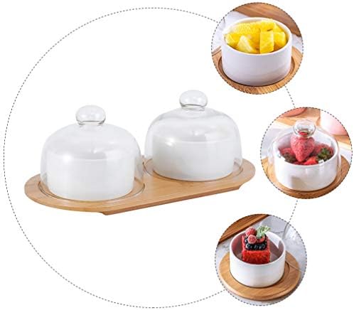 Besportble mini bolo cúpulas com bandeja de madeira suporte com sobremesas de cerâmica Placas de bolo de copo de fruta