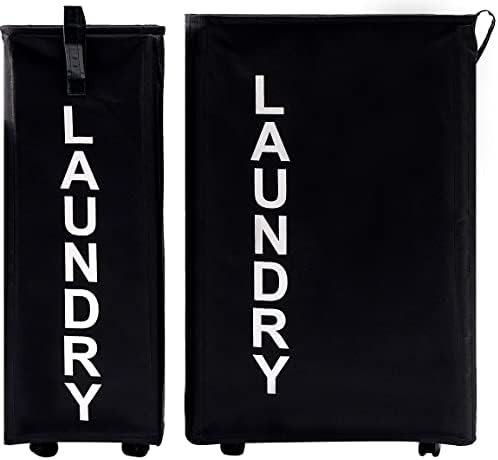 [2 pacote] 27,5 Homlikelan Rolling Laundry Basket & 92L Large Laundry Horting on Wheels Black