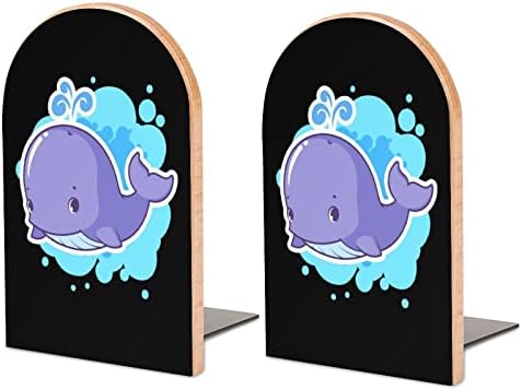 Pintura de baleia fofa Wood Bookend Decorativa Livro que não esquilo final 1 par 7x5 polegadas