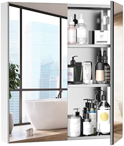 Armário de banheiro de nogueira aço inoxidável montado no banheiro armário de remédios com armazenamento de espelho de porta dupla