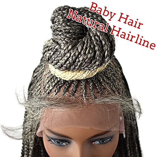 Perucas trançadas dianteiras de renda com cabelos para bebês para mulheres negras 13x7 Micro sintético de 13x7 perucas trançadas totalmente artesanais para mulheres afro -americanas 35 polegadas de cornrow sem arremesso de caixa afro as perucas para mulheres negras.