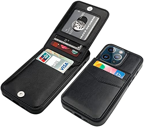 Kihuwey Compatível com a carteira do iPhone 13 Pro Case com titular de cartão de crédito, Coloque magnético de couro premium