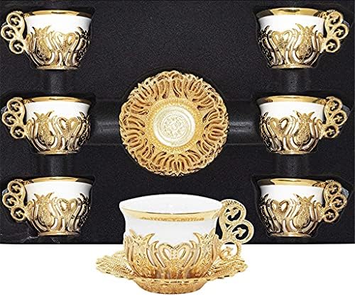 Zhuhw Coffee Espresso Cup Scirs Conjunto de pires de 6 pessoas Misture conjuntos de copos de porcelana para servir