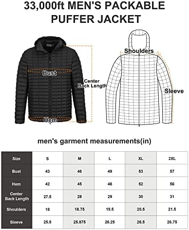 Jaqueta de puffer acolchoada com capuz com capuz de 33.000 pés masculino, casaco de inverno com isolamento leve e leve