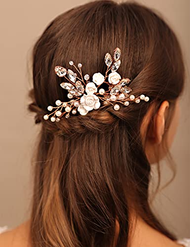 Yertter Floral Wedding Hair Pins para noivas e damas de honra Flower rosa clipes de noiva Boho Cristal Rhinestones peças de