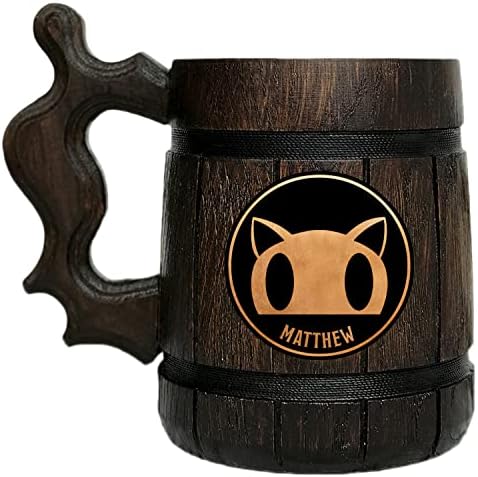 Persona 5 Morgana Mona Máscara caneca. Presente para jogadores tanque de madeira. Beer Stein. Caneca de cerveja de madeira