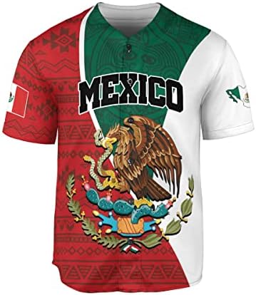 Aovl personalizada camisa de beisebol do México, camisa de beisebol mexicana para homens, camisa de bandeira mexicano, camisa