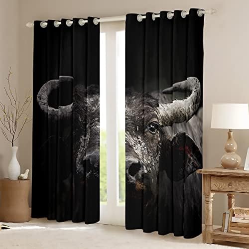Cortinas de gado das montanhas Cortinas de Blackout Cretans Buffalo Cortinas e cortinas de touros preto cortinas para