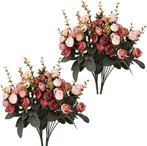 Houda Pack de 4, Flores Falsas de Seda Artificial Bouquet de Decoração Floral Rose,