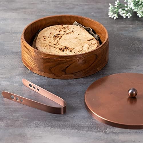 Casserole Roti Box de madeira Chapatti Hotpot/Hotcase com Tong para servir na mesa de jantar/cozinha Chapati Box | Tampa de