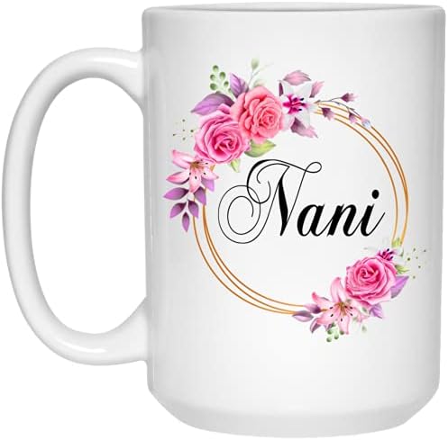 Presente de caneca de café novidade de flores nani para o Dia das Mães - Nani Pink Flowers On Gold Frame - New Nani Caneca