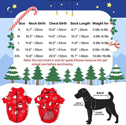 Vestido de cão de Natal Shurung roupas de malha de gato de gato com árvore de natal, padrão de flocos de neve padrão de cão vermelho