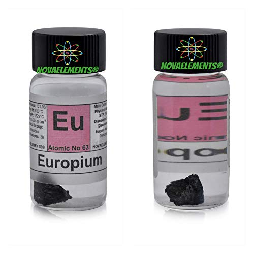 ELEMENTO DE METAL EUROPIUM 63 amostra da UE, peça de 1 grama de 1 grama 99,99% dentro do frasco de vidro rotulado