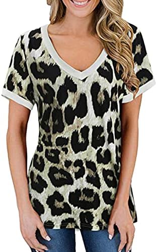 Camiseta feminina camiseta feminina verão casual v pescoço leopardo impressão curta manga tampa top tops women casual