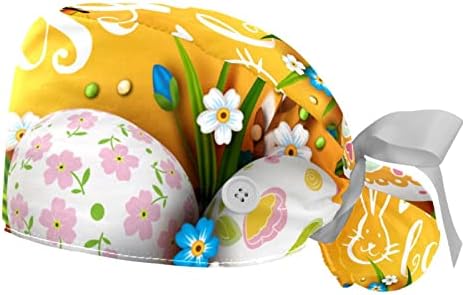Niaocpwy Feliz ovos de Páscoa Bapeira de trabalho com botões Cabelo elástico elástico Longo Chapéu de amarração para mulheres