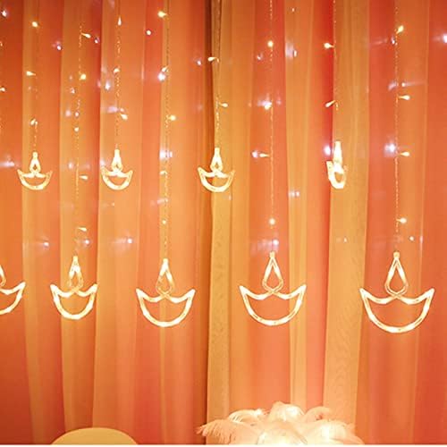 Luzes de corda de cortina de Elodieau Diwali, 12 luzes diya e 138 luzes LED, lâmpadas felizes em forma de chama Diwali