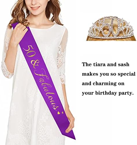 Feliz aniversário de 50 anos Tiara e Sash Gifts Crystal Rhinestone Princesa Coroa Aniversário Rainha Favor Favory Supplies Gold Crowns White Sash