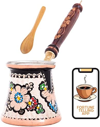 Erbulus 10 oz Copper Turkish Greek Arabic Cafetle Pot com App Fortune e Handled Handle, Cezve Turkish Coffee Pot, Ibrik, Briki