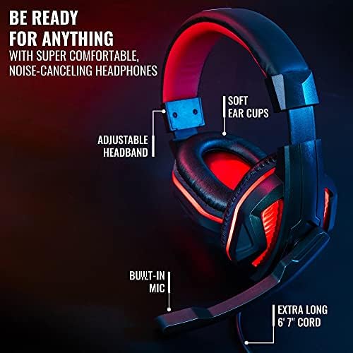 Ritzgear Red Gaming Kit I 4-em-1 LED combina com teclado multimídia, mouse óptico, almofada e fone de ouvido com adaptador com monitores