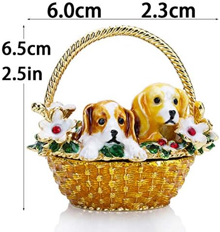 Yu Feng Puppy Flor Basket Boxes de bugiganga de shinged shinged shinstones jóias pintadas esmaltadas colecionáveis ​​cães estatuetas