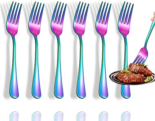 Garfos, garfos de arco -íris, conjunto de 6 top linear de aço inoxidável de aço alimentar, garfos de talheres, garfos de mesa, garfos