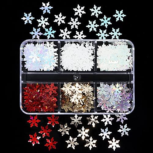 Lantejoulas de unhas holográficas de Natal de Kachimoo, 2 caixas estrela do floco de neve estrela iridescente sereia