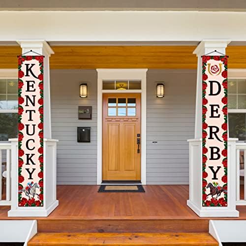 Sunwer Kentucky Derby Porch Banner Churchill Downs Run for the Roses Horse Racing Party Front Door Wall Decoration