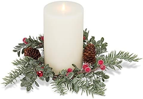 Coleção Abbott 27-Firstsnow-219 Frosty Berry & Pine Candle Ring, verde/vermelho