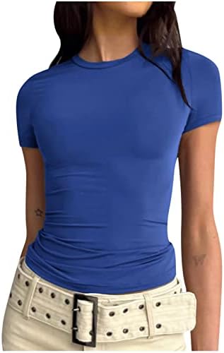 Mulheres magras apertadas de manga curta de ioga de ioga Tops de exercícios montados sob camiseta de camada de camada saindo de