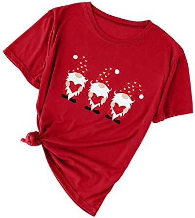 Camisa do Dia dos Namorados da FMCHICO para feminino Gnomos fofos T-shirt Love Camisetas estampadas de coração Tops gráficos