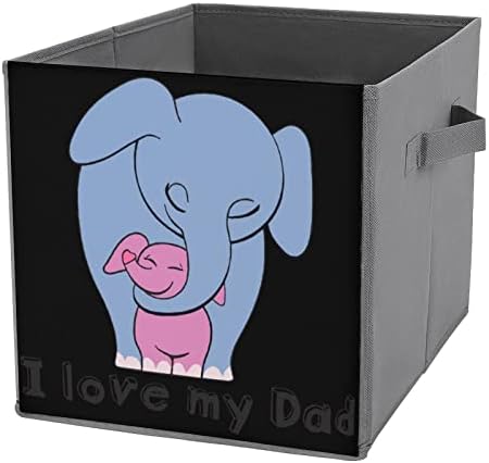 Elefante eu amo meu pai Cubos de armazenamento de tecido dobrável Caixa de armazenamento de 11 polegadas Bins de armazenamento com alças