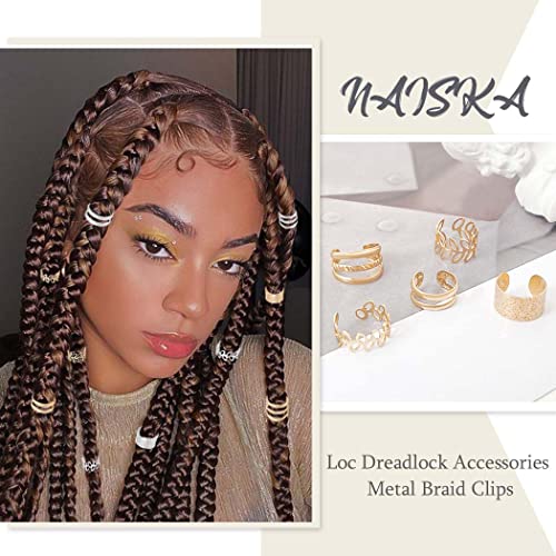 NAISKA 15PCS Braid Contas Jóias de cabelo para tranças Acessórios de dreadlock Clipes de tranças de metal não perfurantes clipe de