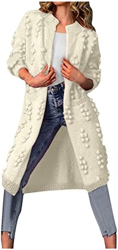 Cokuera feminina moda de queda de queda sólida cor grossa de malha de bolso Cardigan Lady Classy Causal Aberto Longo Longo Longo Casaco