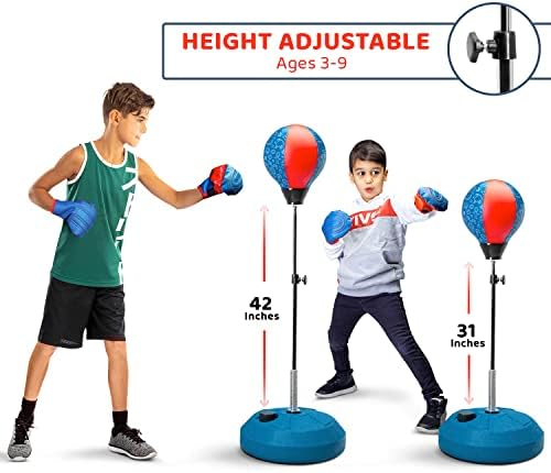 Bolsa de pancadas de TechTools para crianças, bolsa de boxe reflex com suporte - o conjunto de boxe para crianças inclui luvas de boxe para crianças - altura ajustável, presentes ideia para meninos e meninas de 3 a 8 anos de idade
