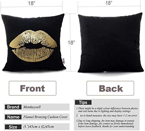 Monkeysell pacote de 4 capas de travesseiro preto e dourado, lábios de rocha bronzeadora de rocha punk capa de travesseiro quadrado 18 polegadas