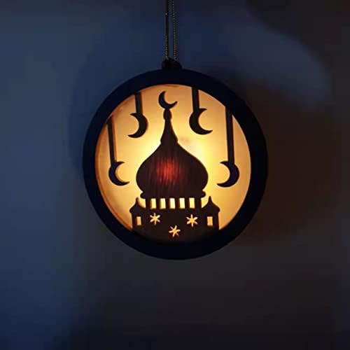 Ouhoe 3pcs Eid Ramadan Habging Pingente Decoration Lights, 4 polegadas de madeira Eid Islam Mubarak Decoração de luz muçulmana