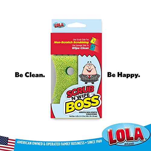 Lola produtos Scrub n 'Wipe Boss | 4,25 x 3 x 1,5 | Uso multiuso, esfrega sem arranhões | esponja de dupla face | Remova detritos