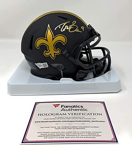 Drew Brees New Orleans assinou o Autograph Eclipse Speed ​​Mini Capacete Fanatics Certificado autêntico