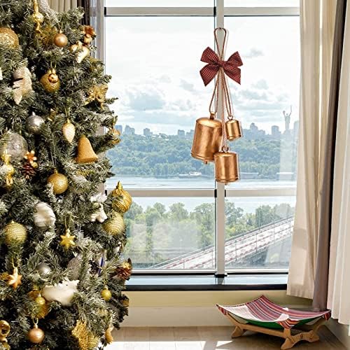 Sinos de metal do ornamento de árvore de Natal, decoração de natal, estilo vintage bronze sinos pendurados sinos de vento para