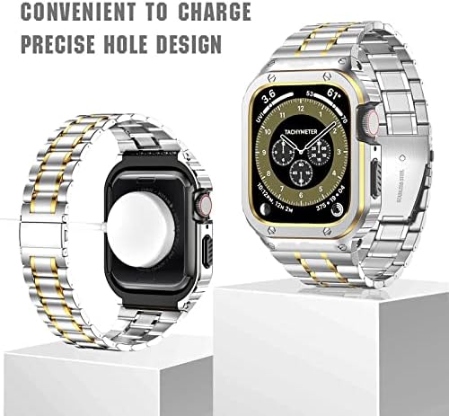 Banda de relógio de aço inoxidável miohhr com estojo compatível com a série Apple Watch Série 8/7, alça robusta com cobertura
