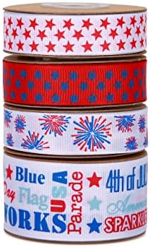 Meseey American Flag Theme Ribbon patriótico 4º de julho fitas para artesanato Diy Hair Bow Greath Presente embrulhando veteranos