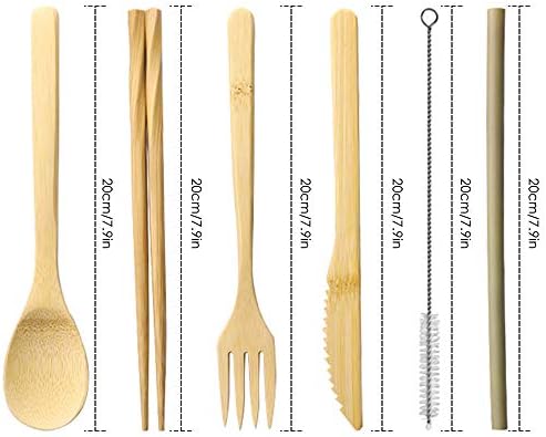 Conjunto de 2, utensílios de bambu utensílios, conjunto de viagens de talheres reutilizáveis ​​de Dakuan, colher de bambu,