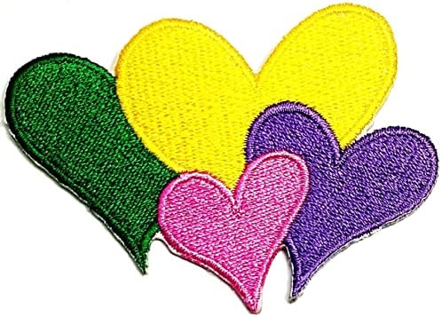 Kleenplus 3pcs. Coração colorido Patch fofo coração amor doce desenho animado ferro em remendo apliques bordados costurar em patch para vestir jeans jaquetas chapéus mochilas camisetas acessórios