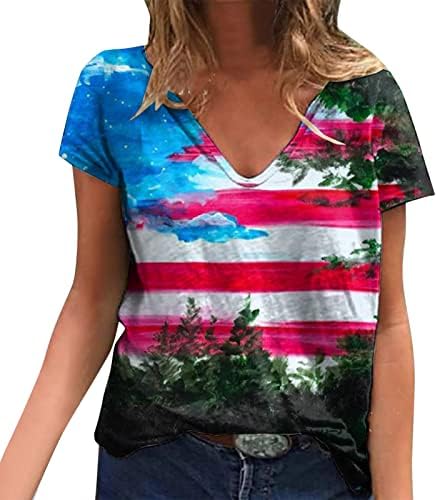 4 de julho Camisas para mulheres de verão Casual American Camise