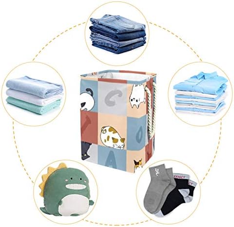 Deyya Cats and Letters Pattern Laundry Cestas cestam altas resistentes dobráveis ​​para crianças adultas meninos adolescentes meninas em quartos Banheiro 19.3x11.8x15.9 em/49x30x40.5 cm