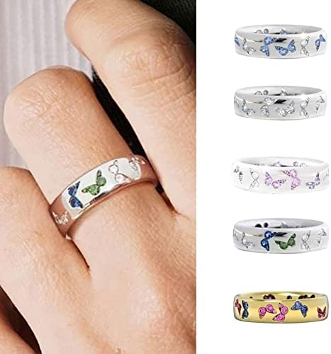 Anéis punk anéis de polegar ajustável em aço inoxidável para mulheres anel de borboleta cristalina colorida borboleta de cristal