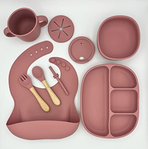 Conjunto de alimentação de bebê de silicone de San -Way de 6 - Placa de sucção Silicone Bowl Silicone Bib Snack Cup