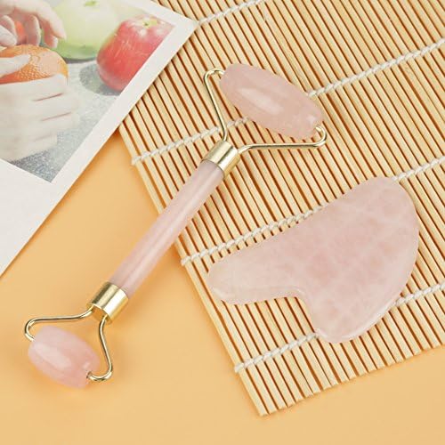 Rosa rosa rosa jade roller de pedra dupla e scapping placa de massagem Face Facle Tool Kit Antienvelhing Gua Sha Conjunto