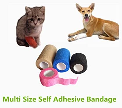 Transun moo 8 pacote de tamanho múltiplo adesivo auto -adesivo envolve 1,2,3,4 polegadas de veterinário coesivo respirável, fita
