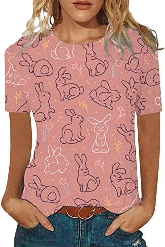 Camisas felizes da Páscoa para feminino Camiseta gráfica de ovo de desenho animado saindo solto em fit cristão 3/4 blusa de